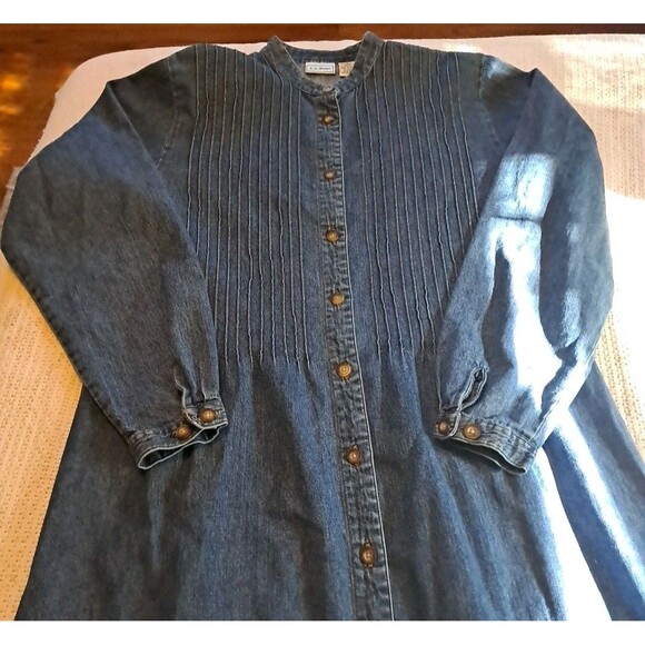 Vintage LL Bean Long Sleeve Denim Maxi Dress Sz 12 Cottagecore Prairie Homestead - Picture 3 of 5